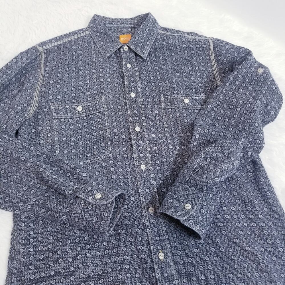 Hugo Boss Orange Patterned Floral Collared Shirts - Picture 7 of 12